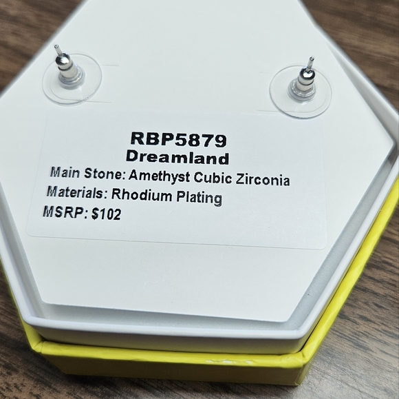 Bomb Party (BP) Amethyst Cubic Zirconia Rhodium Plating Earrings. - Picture 2 of 4